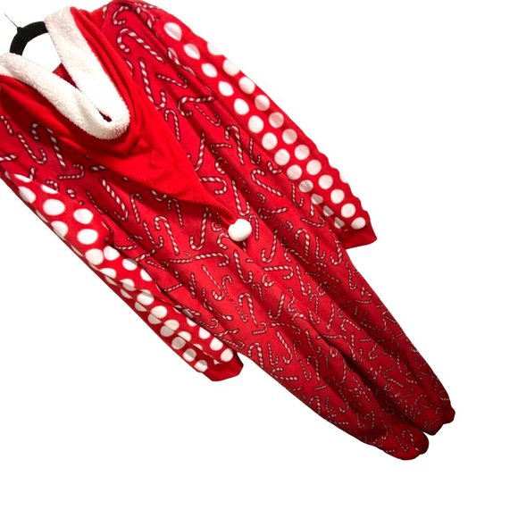 #Follow me Christmas one piece zip up pajamas santa hood candy canes women's XXL - Picture 4 of 13